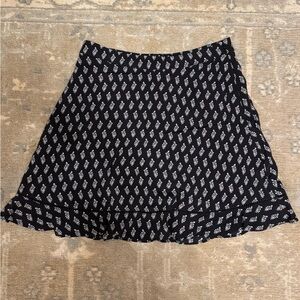 LOFT Black and White A-Line Mini Skirt with Ruffled Hem